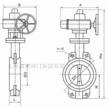 對夾式電動蝶閥外形尺寸，安裝圖